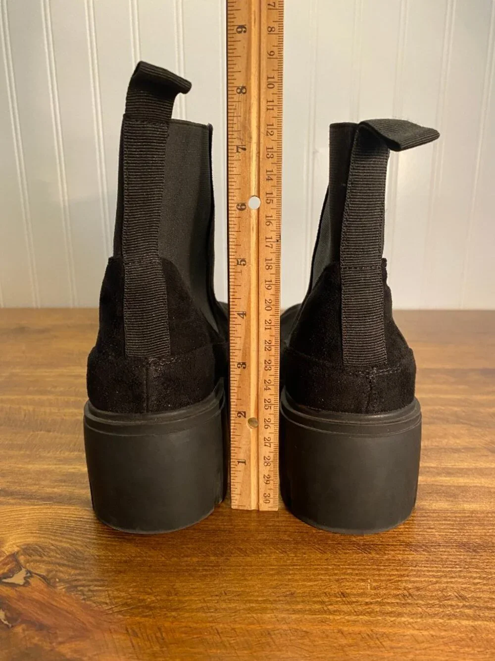 Pierre Dumas - Black Suede Chelsea Lug Sole Chunky Ankle Boots - Size 6.5